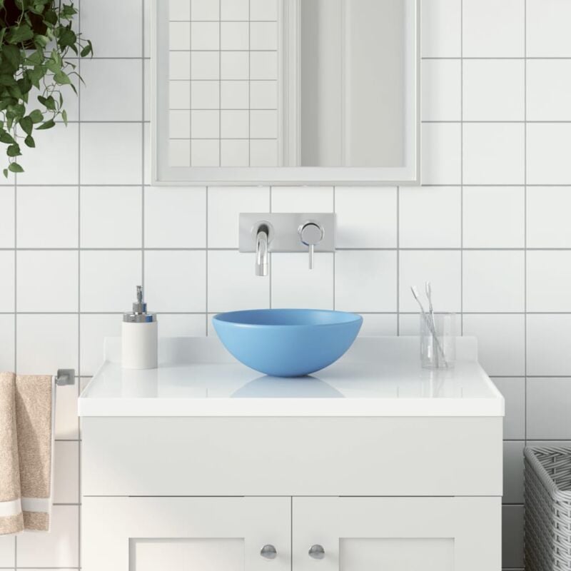 foto del prodotto lavandino da bagno in ceramica azzurro rotondo vidaxl