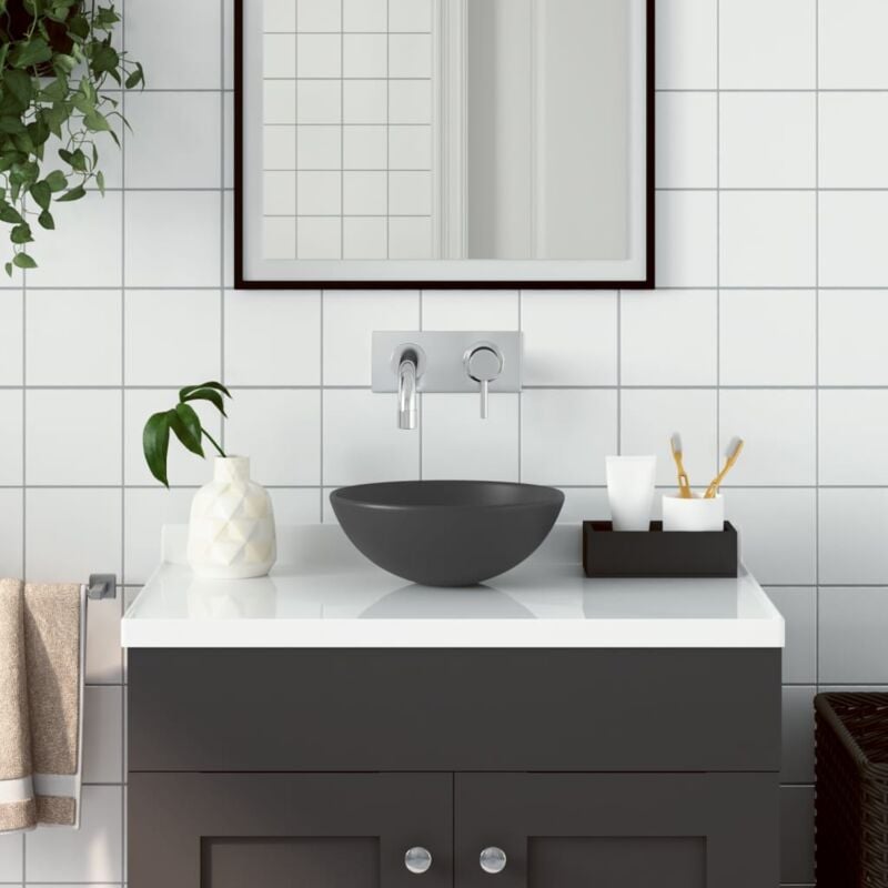 foto del prodotto lavandino da bagno in ceramica grigio scuro rotondo vidaxl