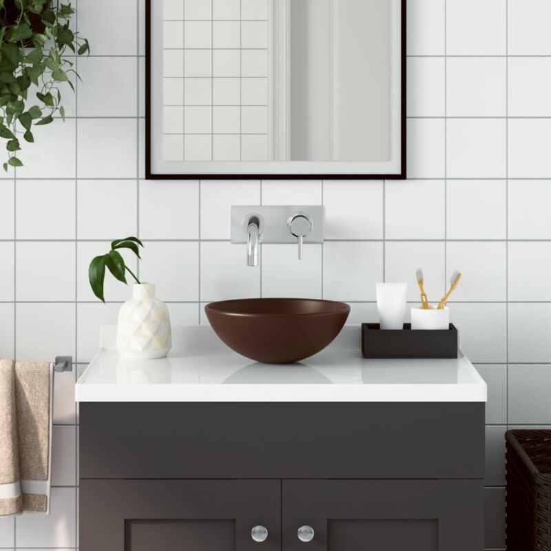 foto del prodotto lavandino da bagno in ceramica marrone scuro rotondo vidaxl