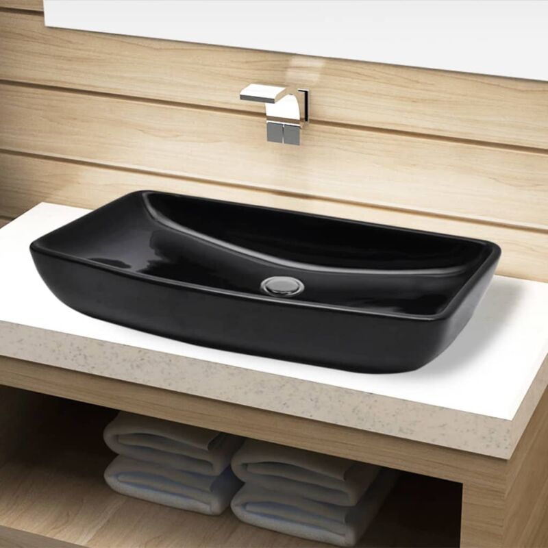 foto del prodotto lavandino da bagno in ceramica nera rettangolare