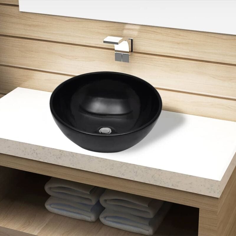 foto del prodotto lavandino da bagno in ceramica nera rotondo