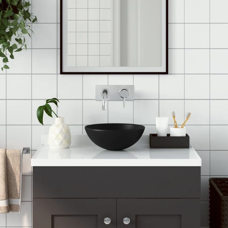 foto del prodotto lavandino da bagno in ceramica nero opaco rotondo vidaxl