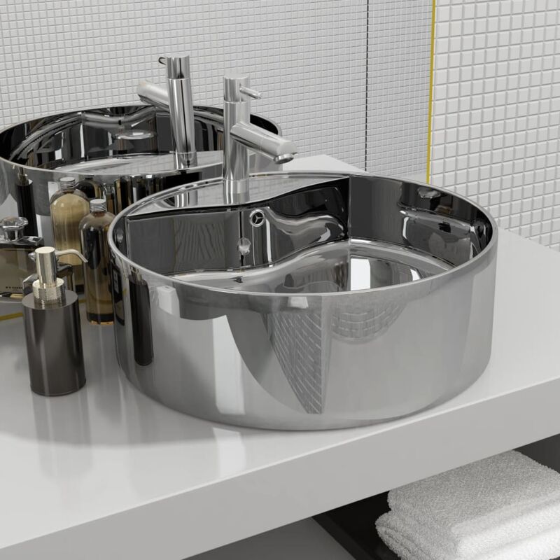 foto del prodotto lavandino da bagno in ceramica rettangolare moderno vari colori colore argento