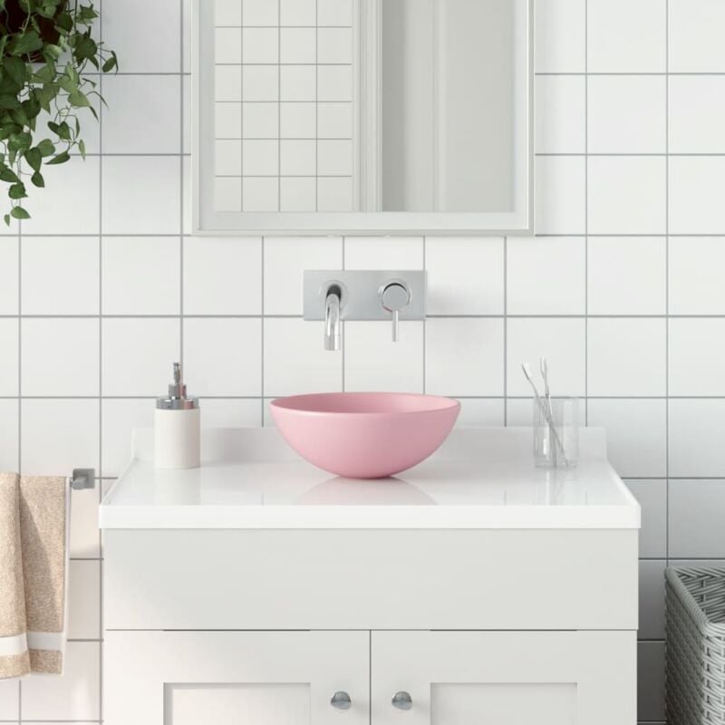 foto del prodotto lavandino da bagno in ceramica rosa opaco rotondo vidaxl