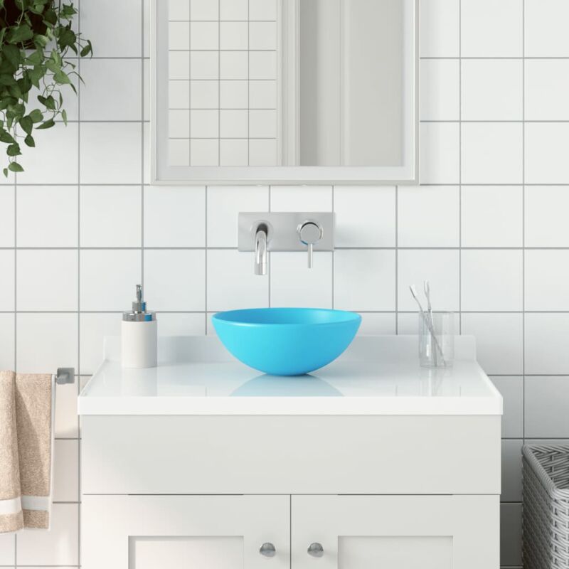 foto del prodotto lavandino da bagno in ceramica verde chiaro rotondo vidaxl