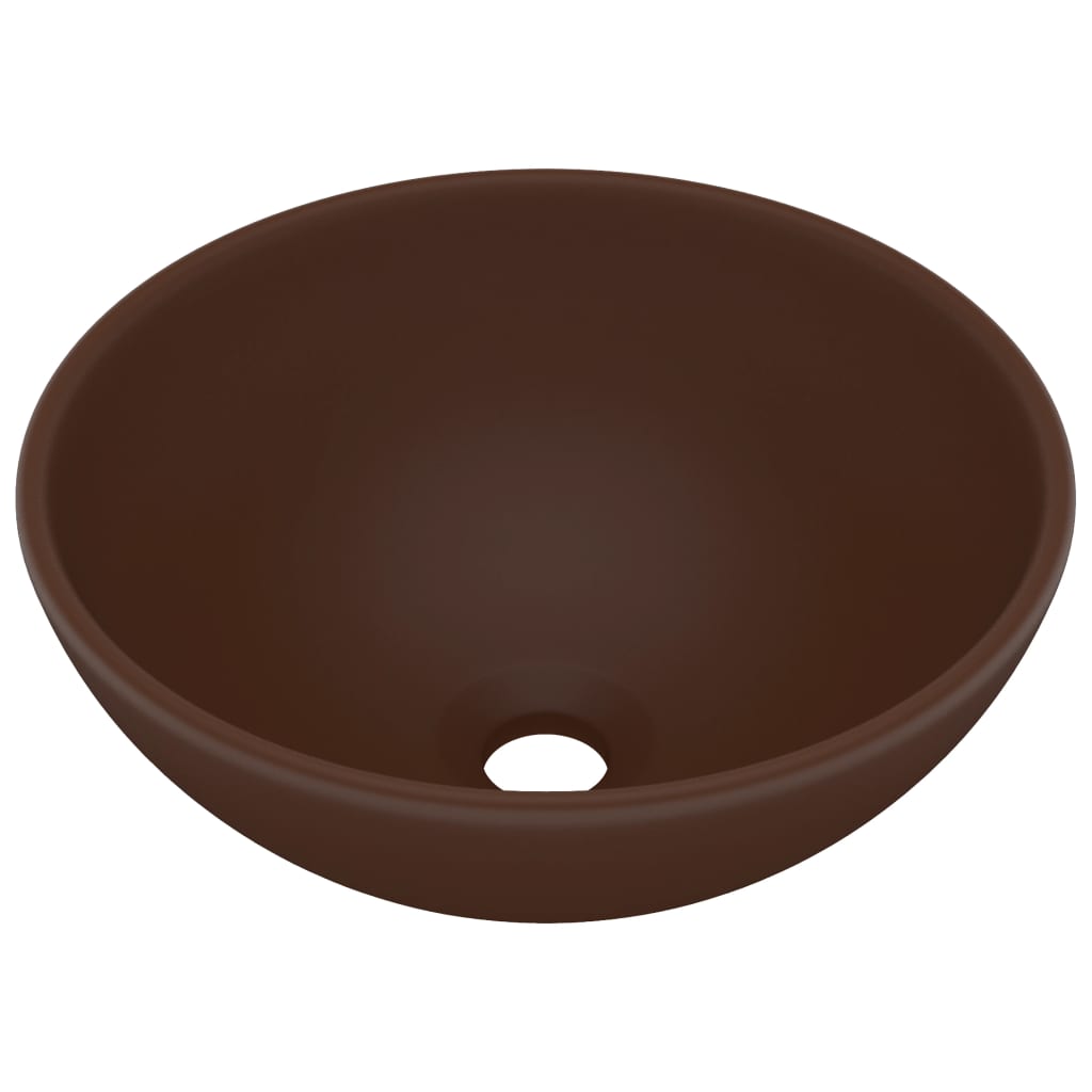 foto del prodotto lavandino da bagno rotondo di lusso da appoggio wc lavabo interno stanza cosmetica 32,5 x 14 cm ceramica marrone scuro opaco 02 0002715