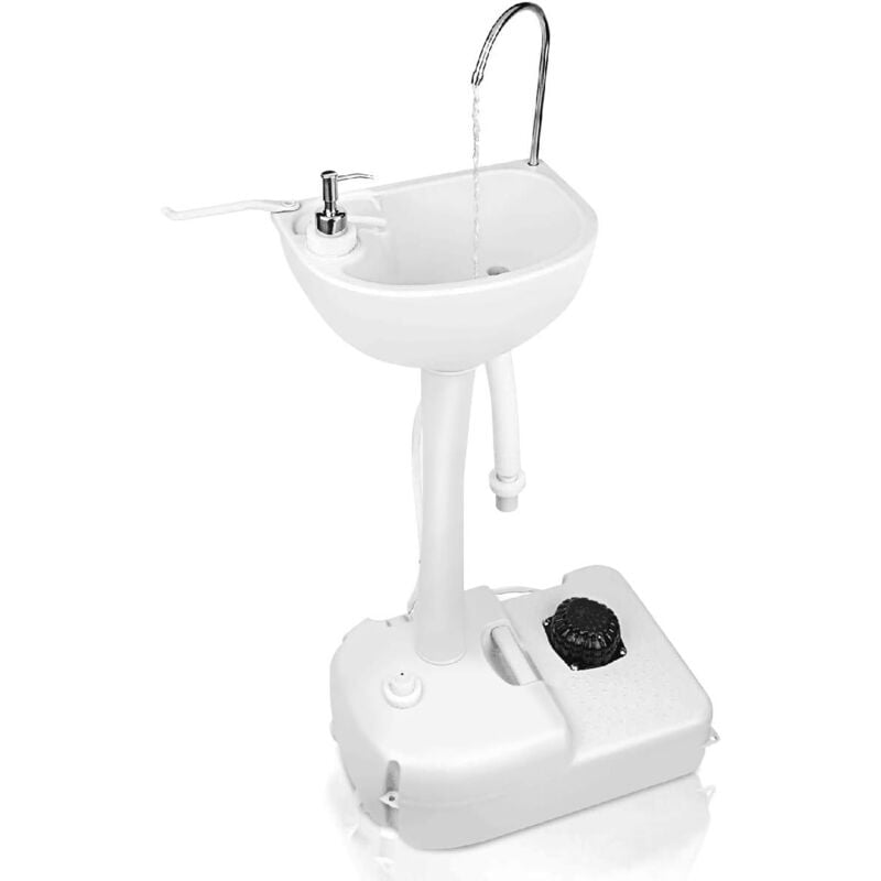 foto del prodotto lavandino da campeggio portatile con ruote, con rubinetto, dispenser di sapone, porta asciugamano, pompa a pedale, serbatoio d acqua da 17 l goplus