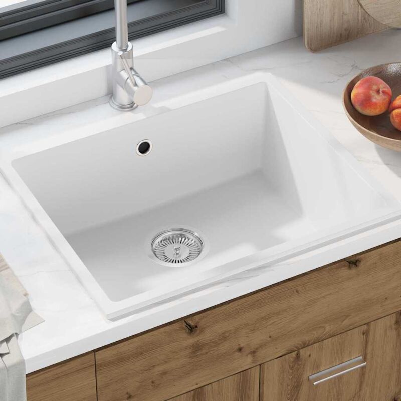 foto del prodotto lavandino da cucina con foro di troppo pieno granito bianco vidaxl