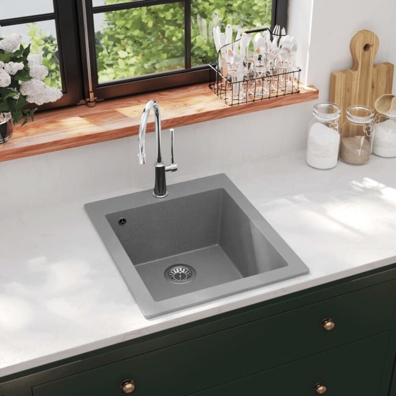 foto del prodotto lavandino da cucina in granito solo lavello ad incasso vari colori colore grigio