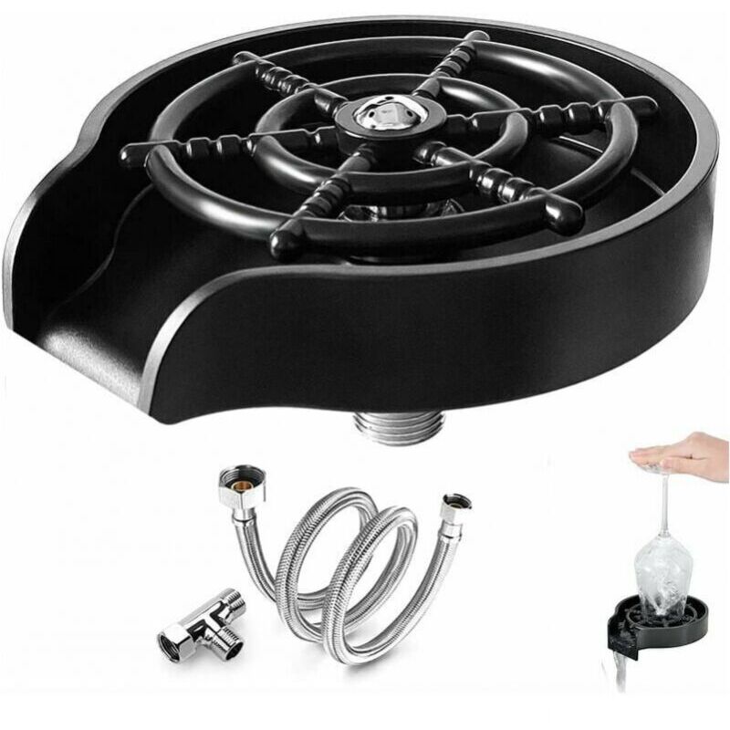 foto del prodotto lavandino in vetro con raccordo a t e tubo flessibile da 80 cm, lavavetri automatico, lavavetri portatile per casa, bar, caffetteria