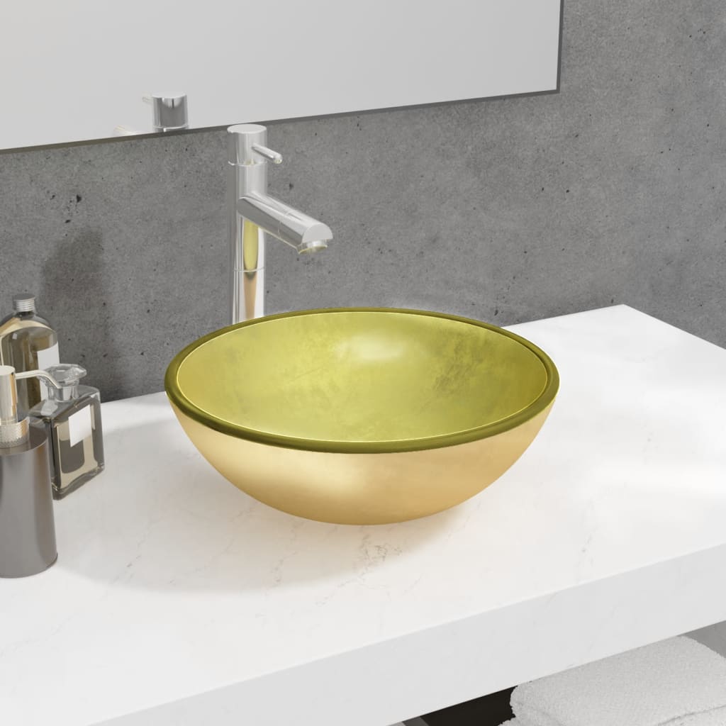 foto del prodotto lavandino in vetro temperato 35x12 cm oro cod mxl 42792