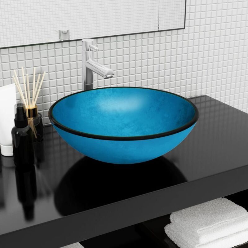 foto del prodotto lavandino in vetro temperato 42x14 cm blu vidaxl