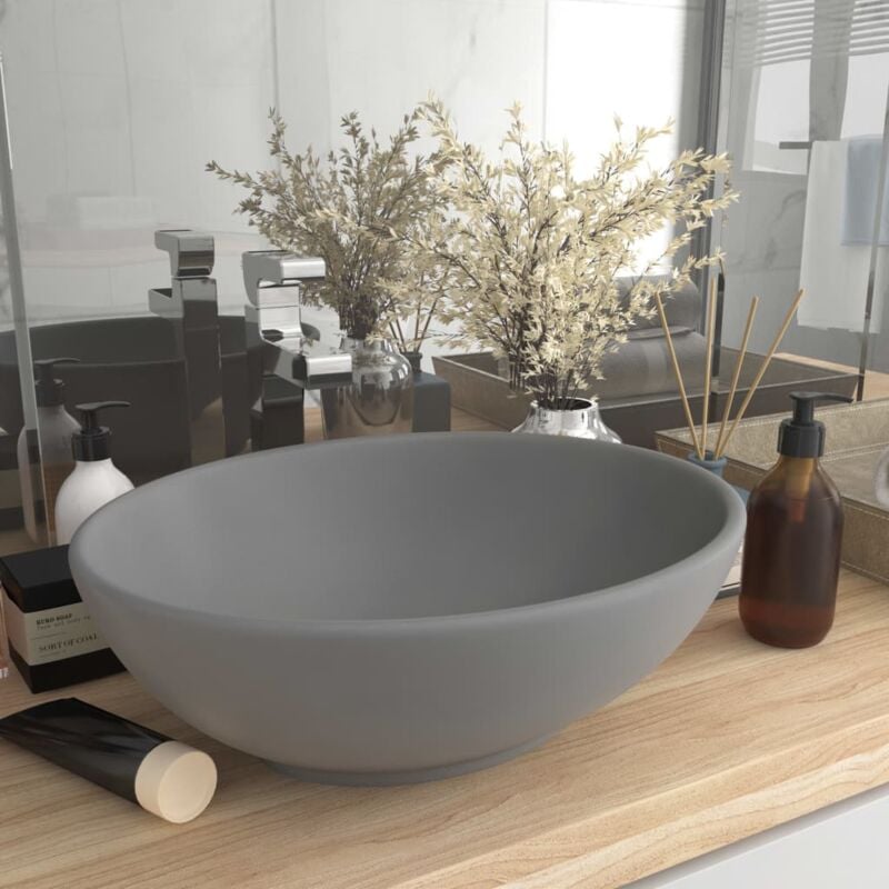 foto del prodotto lavandino lusso ovale grigio chiaro opaco 40x33 cm in ceramica vidaxl