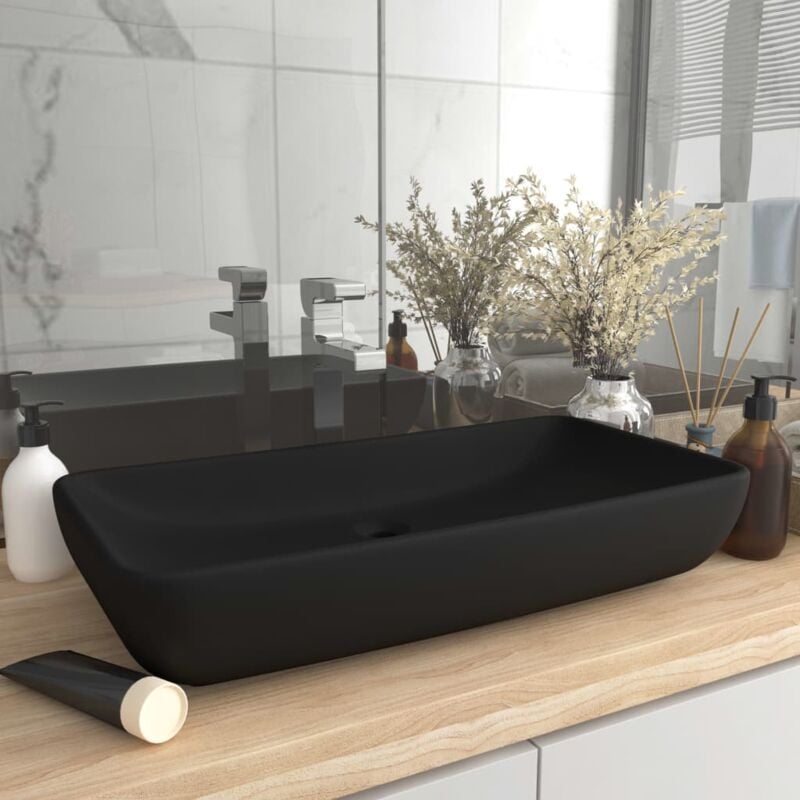 foto del prodotto lavandino lusso rettangolare nero opaco 71x38 cm in ceramica vidaxl