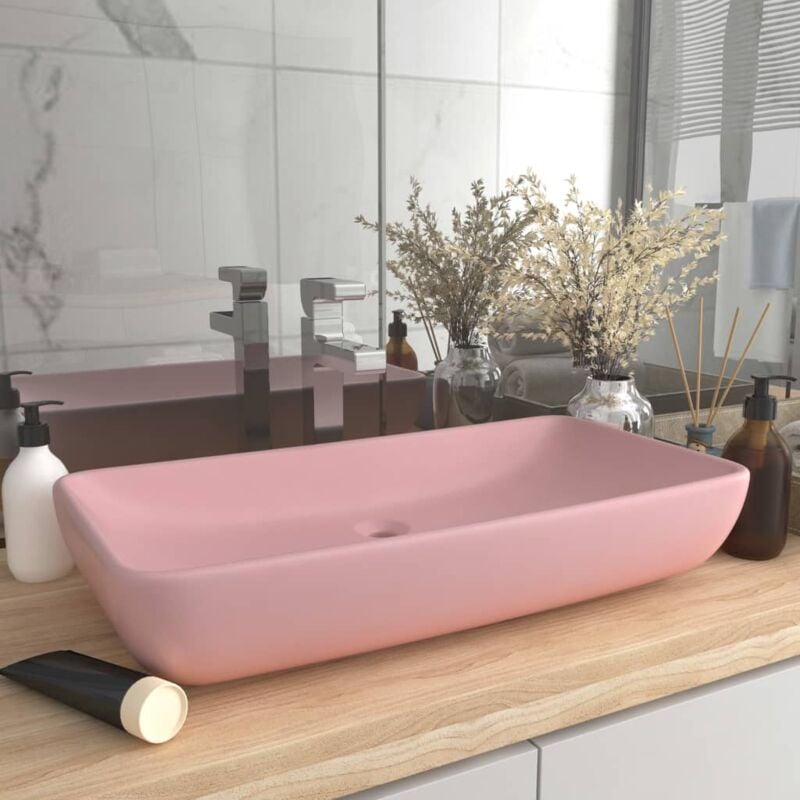 foto del prodotto lavandino lusso rettangolare rosa opaco 71x38 cm in ceramica