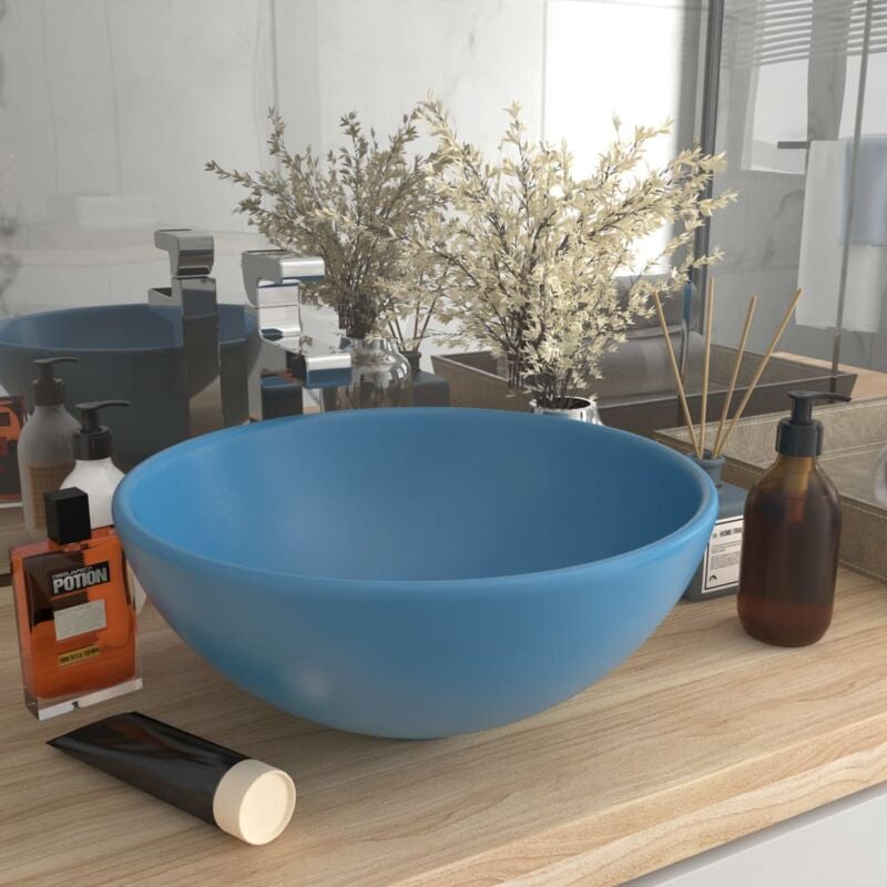 foto del prodotto lavandino lusso rotondo azzurro opaco 32,5x14 cm in ceramica vidaxl
