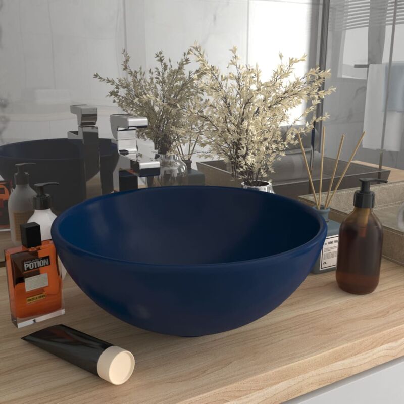 foto del prodotto lavandino lusso rotondo blu scuro opaco 32,5x14 cm in ceramica vidaxl