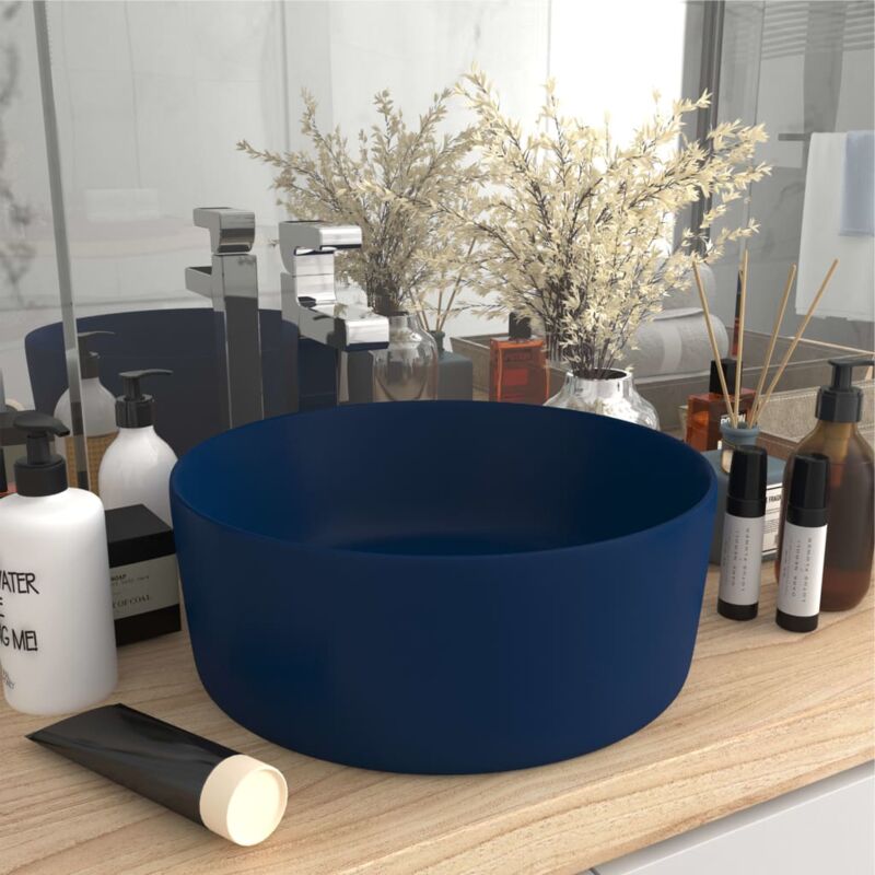 foto del prodotto lavandino lusso rotondo blu scuro opaco 40x15 cm in ceramica vidaxl