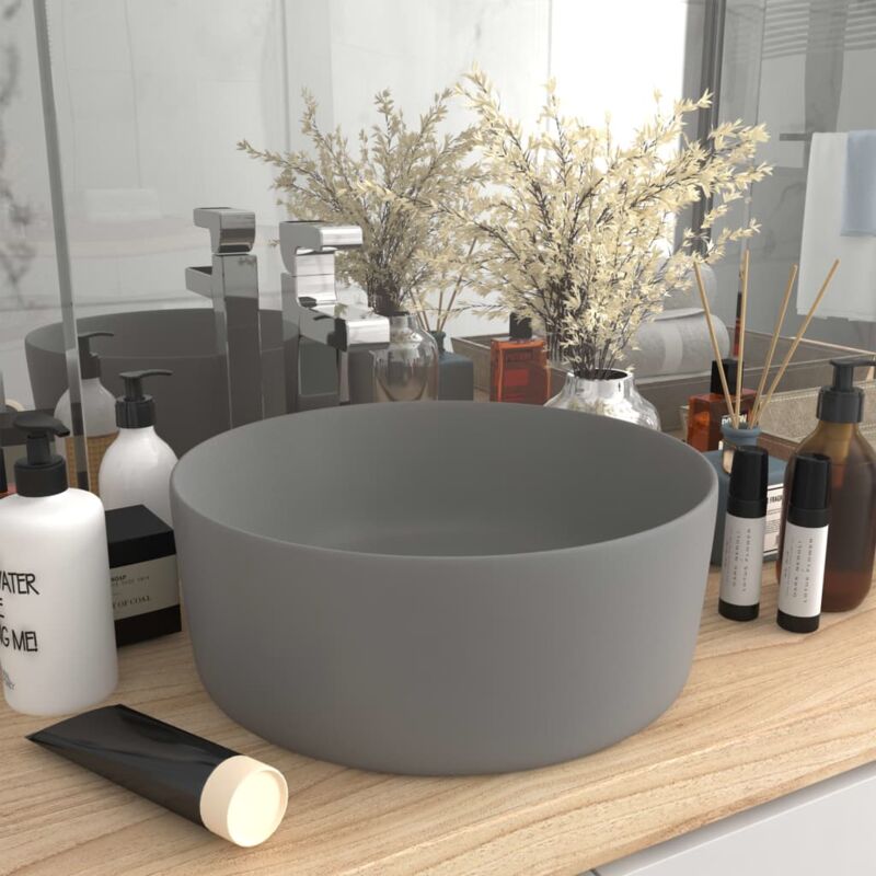 foto del prodotto lavandino lusso rotondo grigio chiaro opaco 40x15cm in ceramica vidaxl