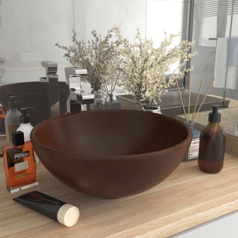 foto del prodotto lavandino lusso rotondo marrone scuro opaco 32,5x14 cm ceramica vidaxl