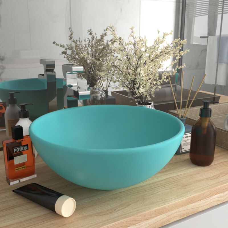 foto del prodotto lavandino lusso rotondo verde chiaro opaco 32,5x14 cm ceramica vidaxl