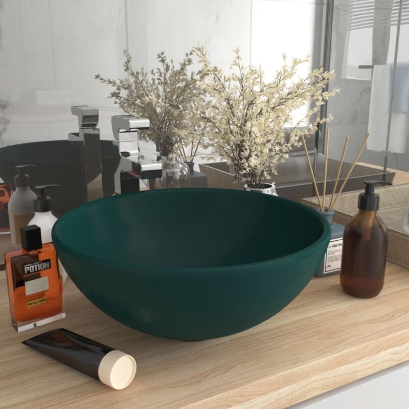 foto del prodotto lavandino lusso rotondo verde scuro opaco 32,5x14 cm ceramica vidaxl
