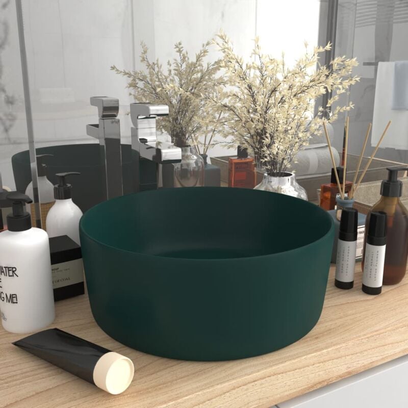 foto del prodotto lavandino lusso rotondo verde scuro opaco 40x15 cm in ceramica vidaxl