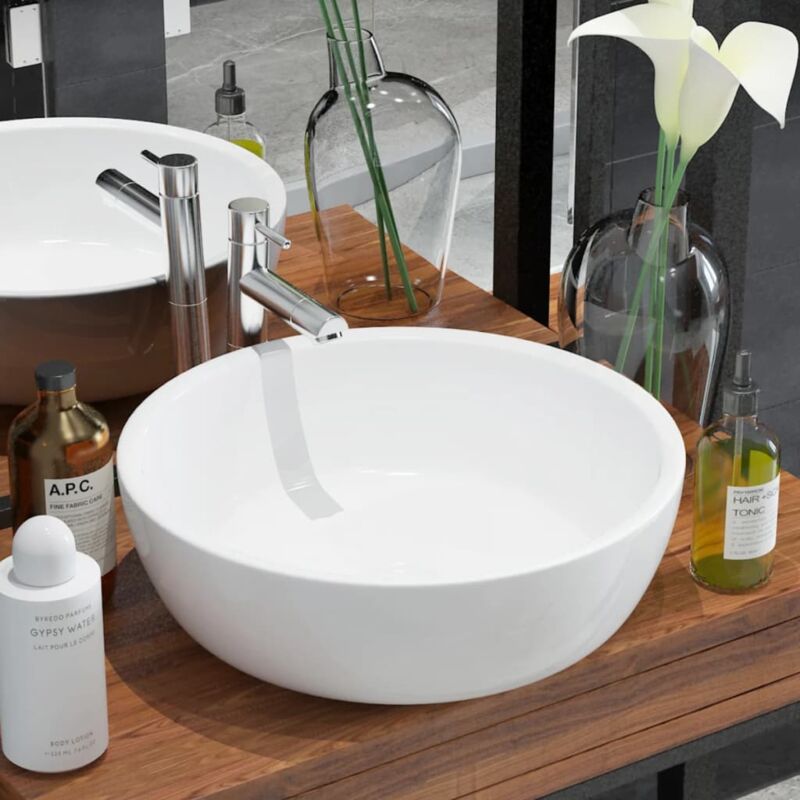 foto del prodotto lavandino tondo in ceramica bianca 42x12 cm vidaxl