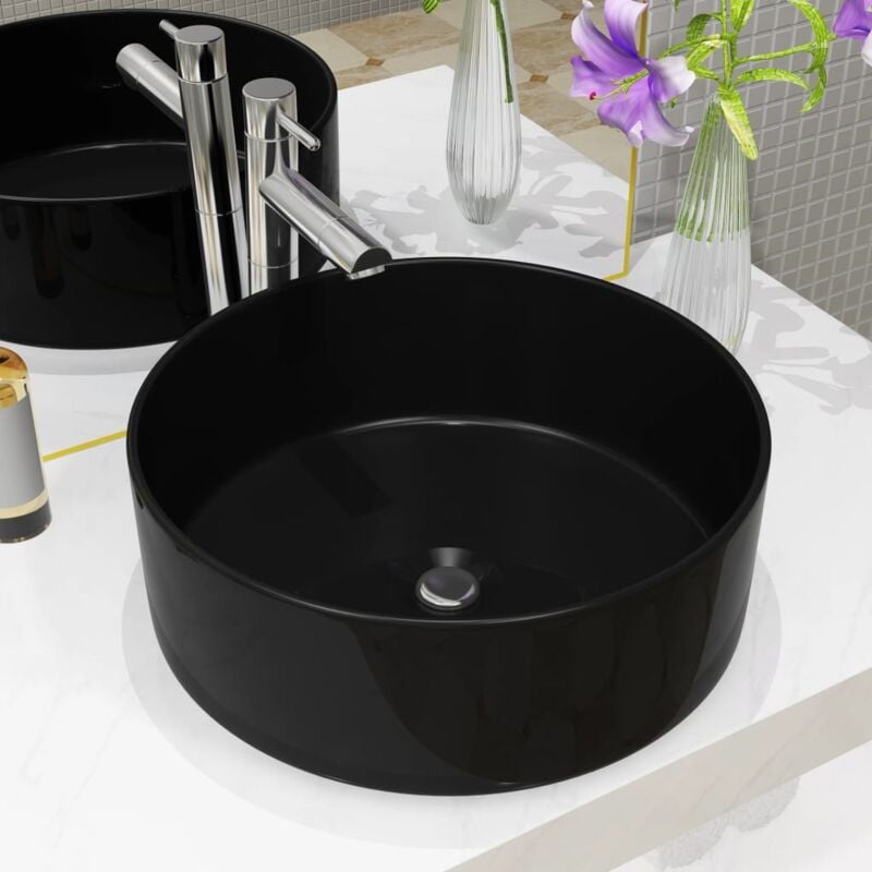 foto del prodotto lavandino tondo in ceramica nero 40 x 15 cm vidaxl