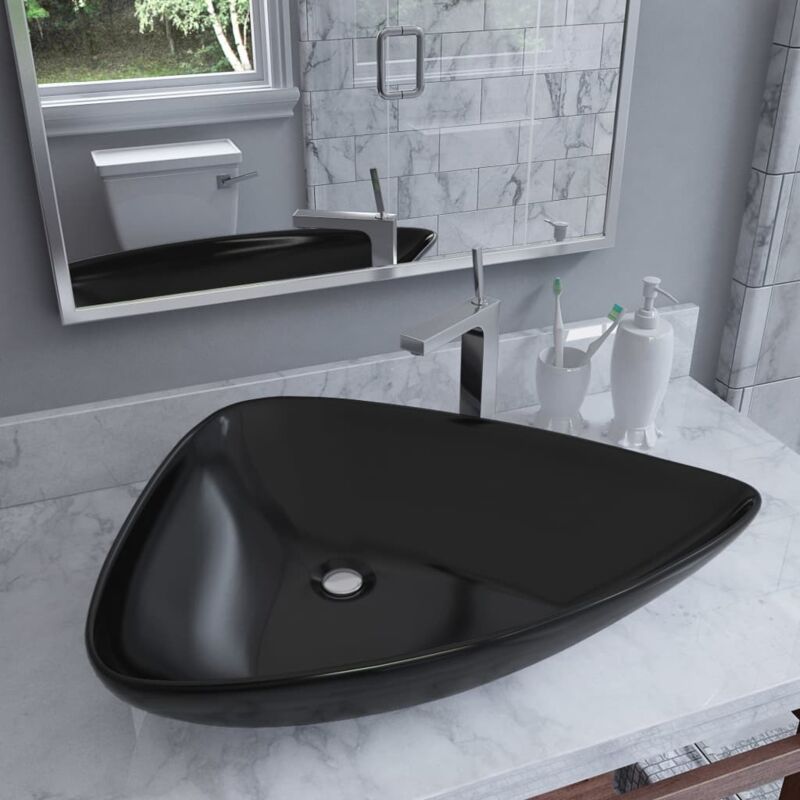 foto del prodotto lavandino triangolare in ceramica nero 645x455x115 mm vidaxl