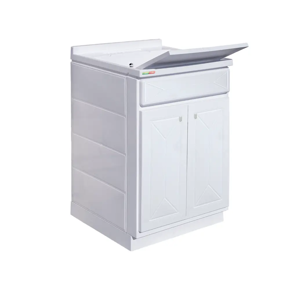 foto del prodotto lavatoio 60x50 cm bianco 2 ante con vasca e asse lavapanni