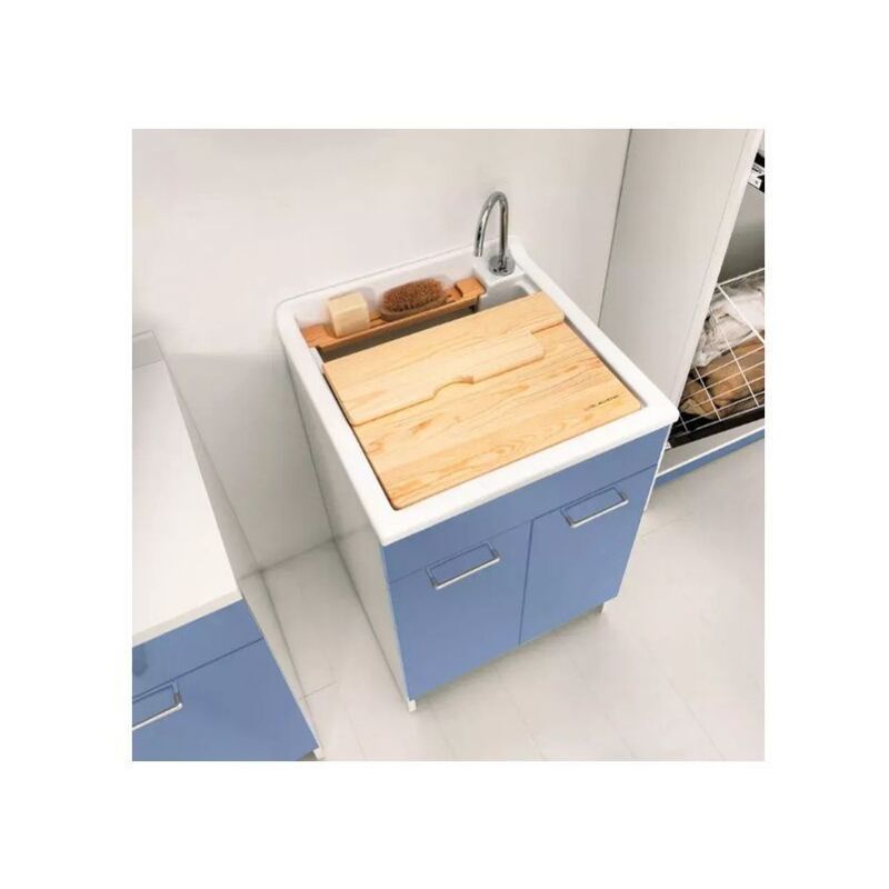 foto del prodotto lavatoio colavene swash 2 ante con contenitore e asse lavapanni 60x50x86 celeste 24050d