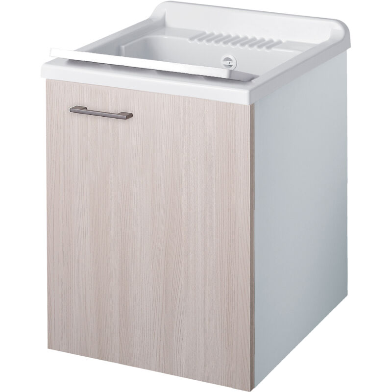 foto del prodotto lavatoio sospeso legno 1 anta interno 50x50 h.85 vasca asse in pp olmo