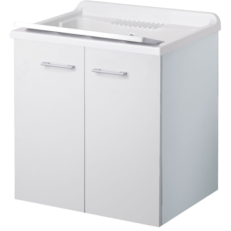 foto del prodotto lavatoio sospeso legno 1 anta interno 60x50 h.85 vasca asse in pp bianco
