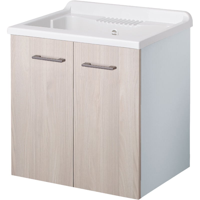 foto del prodotto lavatoio sospeso legno 1 anta interno 60x50 h.85 vasca asse in pp olmo