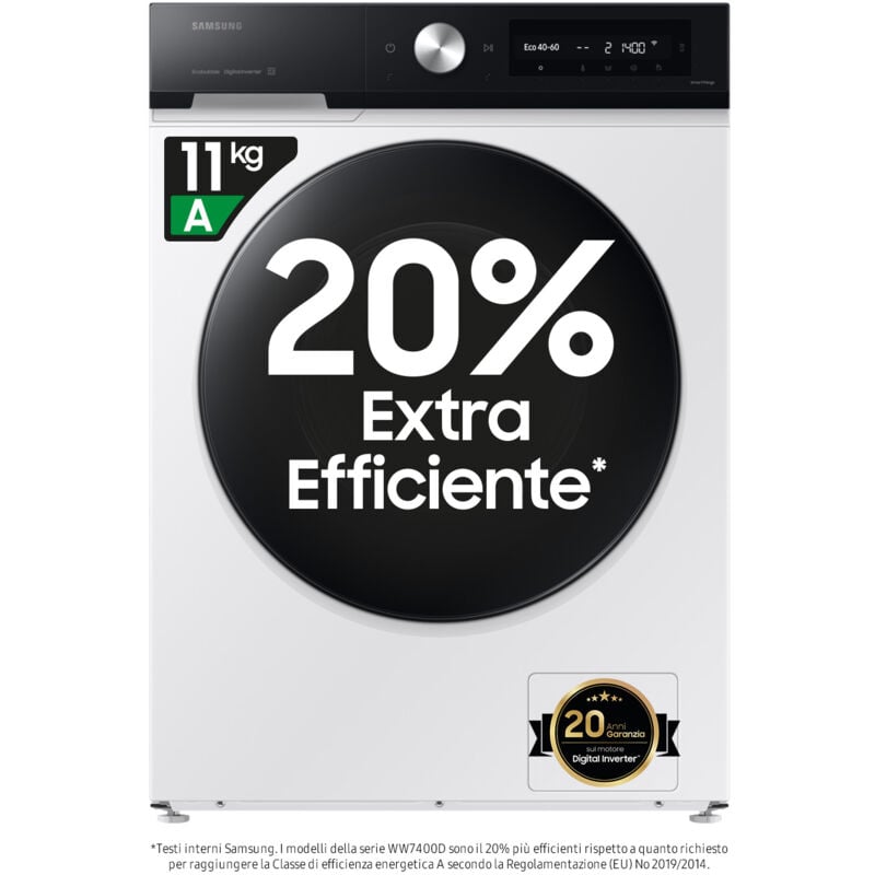immagine 0 del prodotto lavatrice bespoke ai ecodosatore 11kg ww11db7b94geu3. tipo di carica caricamento frontale. capacit cestello 11 kg, classe di efficienza della