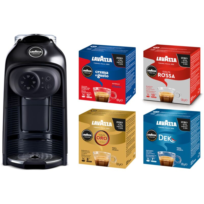 foto del prodotto lavazza a modo mio macchina per caff idola nera con 64 capsule a modo mio assortite, macchina per espresso compatta e silenziosa, 1500 w, 220 240