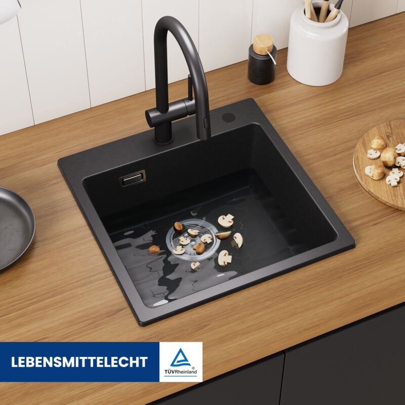 foto del prodotto lavello 1 vasca in quarzo e resina 45x45cm lavello cucina lavello da incasso 1 vasca nero cecipa