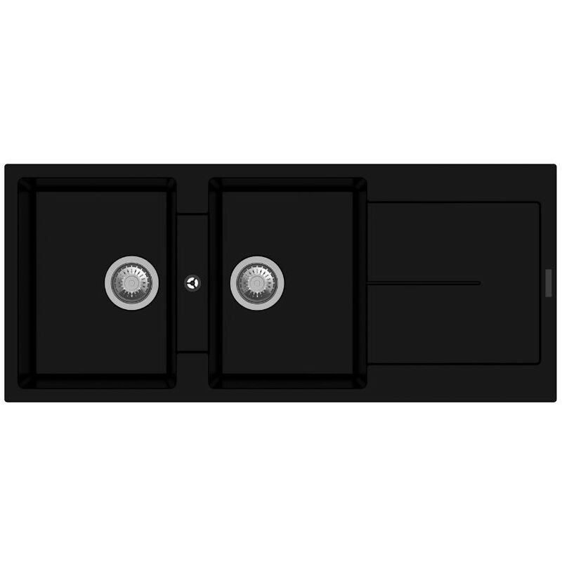 foto del prodotto lavello 116x50 cm reversibile in quarzo con 2 vasche e gocciolatoio colore nero enigma d200