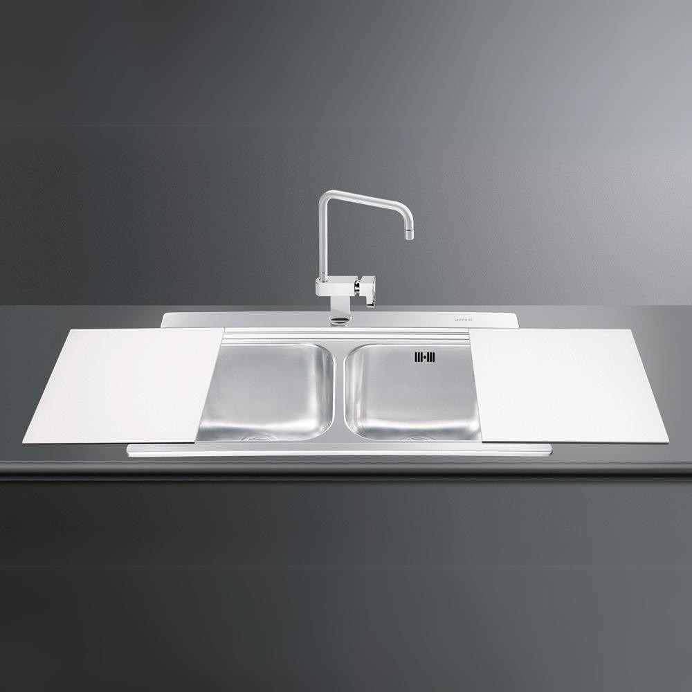foto del prodotto lavello 90x50 cm 2 vasche vetro bianco
