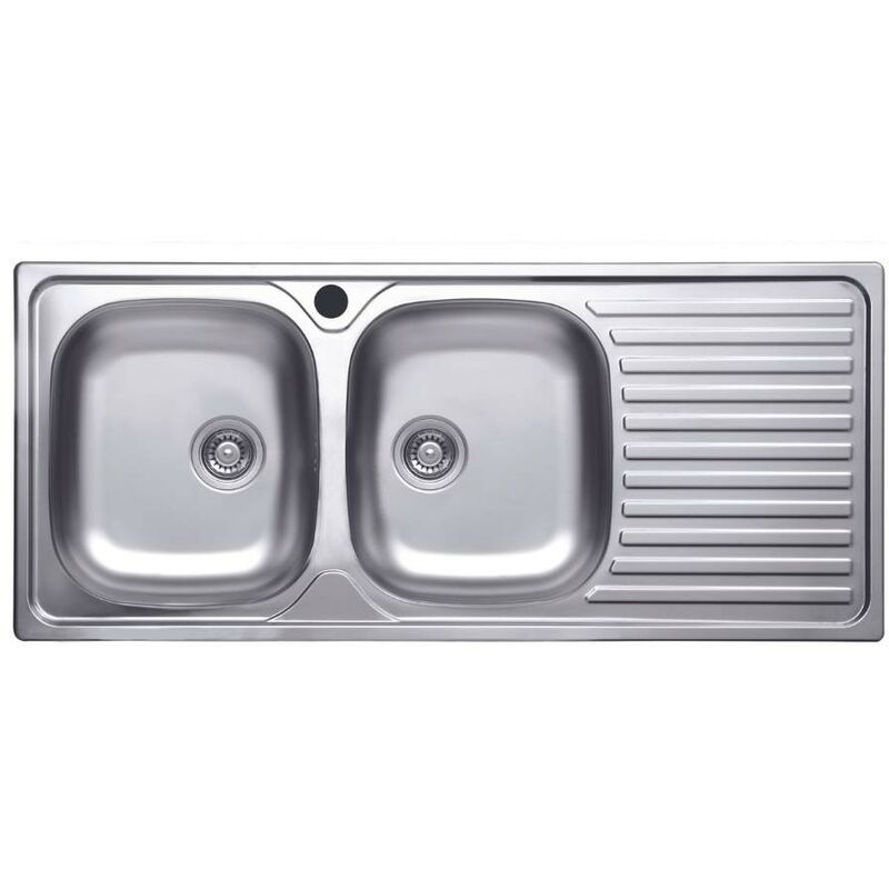 foto del prodotto lavello a due vasche in acciaio inox con gocciolatoio destro 116x50 cm sa138