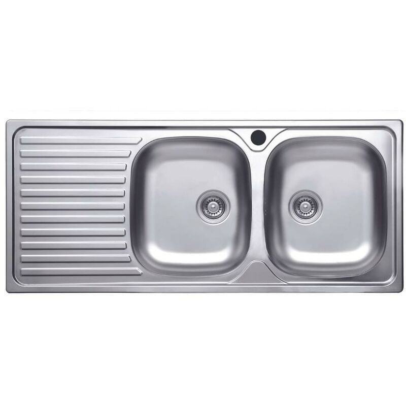 foto del prodotto lavello a due vasche in acciaio inox con gocciolatoio sinistro 116x50 cm sa138
