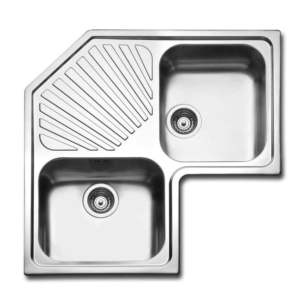 foto del prodotto lavello angolare da incasso roan2ibc 2 vasche e gocciolatoio 83x83 cm. inox