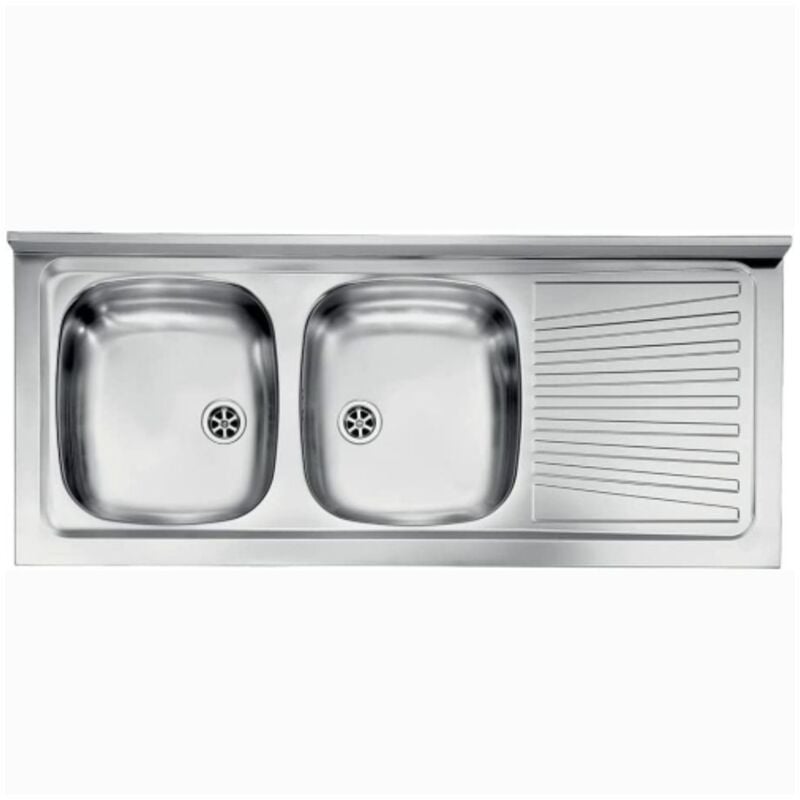 foto del prodotto lavello appoggio 120x50 2 vasche e gocciolatoio destro mondial inox