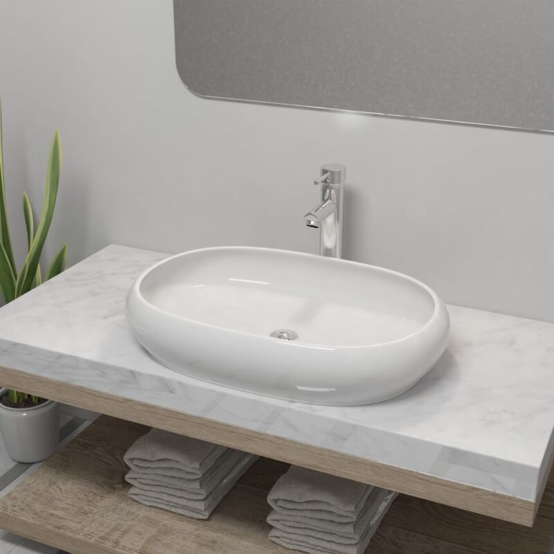 foto del prodotto lavello bagno con miscelatore in ceramica ovale bianco vidaxl