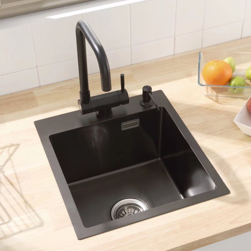 foto del prodotto lavello cucina 1 vasca 40 45 cm cecipa lavandino cucina almeno 40 cm dal fondo dell armadio, raccordi di scarico e troppopieno, antracite dispenser