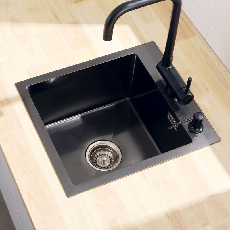foto del prodotto lavello cucina 1 vasca 40 45 cm, lavandino cucina almeno 40 cm dal fondo dell armadio, raccordi di scarico e troppopieno, antracite dispenser di
