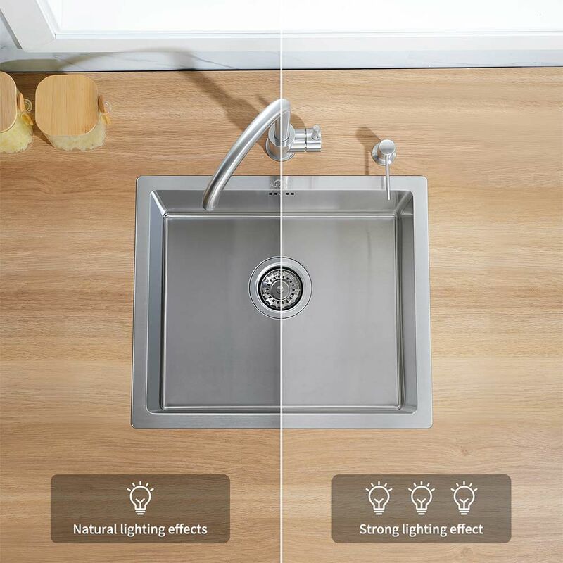 foto del prodotto lavello cucina 1 vasca 50x43cm con erogatore di sapone lavello incasso singola vasca in acciaio inox spazzolato con troppopieno senza piombo