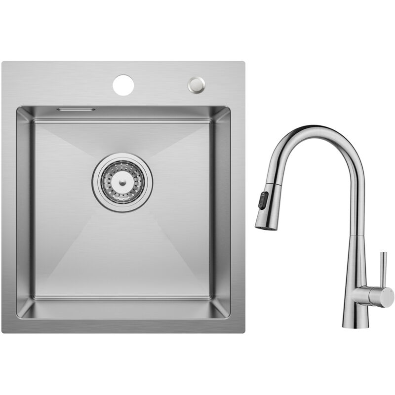 foto del prodotto lavello cucina 1 vasca spazzolato 40 45 cm lavello acciaio inox 304 incasso miscelatore cucina con doccetta estraibile, 3 modalit uscita acqua,