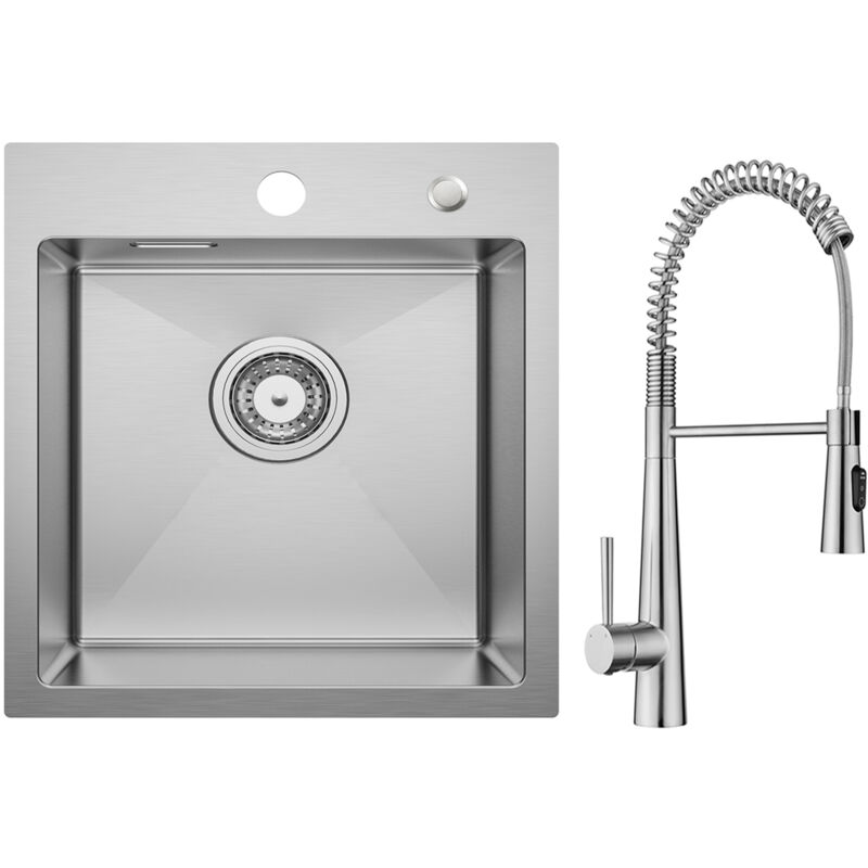 foto del prodotto lavello cucina 1 vasca spazzolato 40 45 cm lavello acciaio inox 304 incasso miscelatore da cucina a molla con 3 tipi di spruzzo, spazzolato